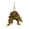 Nearly Natural 3.5` Poinsettia and Variegated Holly Artificial Plant in Hanging Basket (Real Touch)