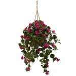 Nearly Natural 6734 28" Artificial Green & Pink Bougainvillea Silk Hanging Basket