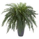 Nearly Natural 6495 34" Artificial Green River Fern Plant in Cylinder Planter