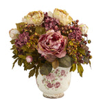 Nearly Natural 16``Peony Artificial Arrangement in Floral Vase