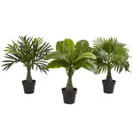 Nearly Natural 6867-S3 Artificial Green Areca, Fountain & Banana Palm, Set of 3