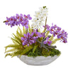 Nearly Natural 1979 20" Artificial Green & Purple Phalaenopsis Orchid & Fern Arrangement