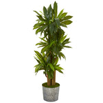 Nearly Natural T1047 58" Artificial Green Real Touch Corn Stalk Dracaena Plant in Black Embossed Tin Planter 