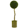 Nearly Natural 5702 4' Artificial Boxwood Ball Topiary Tree in Green Tin Planter, UV Resistant (Indoor/Outdoor)