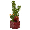 Nearly Natural P1030 20" Artificial Green Mixed Succulent Plant in Red Ceramic Vase