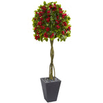 Nearly Natural 5748 6' Artificial Green & Red Bougainvillea Tree in Slate Planter