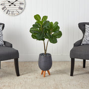 Nearly Natural T2574 3.5` Fiddle Leaf Fig Artificial Tree in Gray Planter