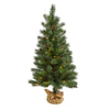 Nearly Natural 3` Fraser Fir ``Natural Look`` Artificial Christmas Tree with 50 Clear LED Lights, Pinecones, a Burlap Base and 90 Bendable Branches