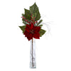 Nearly Natural 32``Poinsettia, Berries and Pine Artificial Arrangement in Glass Vase