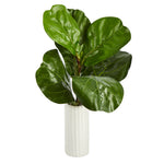 Nearly Natural 20``Fiddle Leaf Artificial Plant in White Planter