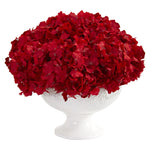Nearly Natural 1649 12" Artificial Red Hydrangea Arrangement in Pedestal Vase