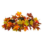 Nearly Natural 4143 7" Artificial Green & Orange Maple Leaf Arrangement Candelabrum