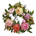 Nearly Natural 4537 20" Artificial Mixed Peony & Berry Wreath, Multicolor