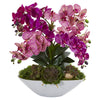 Nearly Natural A1379 20" Artificial Green & Pink Phalaenopsis Orchid & Succulent Arrangement in White Vase