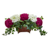 Nearly Natural 1735 Mum & Hydrangea Artificial Arrangement in Metal Planter