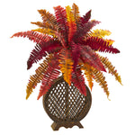 Nearly Natural 8537 30" Artificial Red & Orange Autumn Boston Fern Plant in Weave Planter