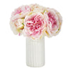 Nearly Natural 11`` Peony Bouquet Artificial Arrangement in White Vase