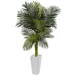 Nearly Natural 5994 5' Artificial Green Golden Cane Palm Tree in White Tower Planter