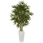 Nearly Natural 5846 6' Artificial Green Bamboo Tree in White Tower Planter