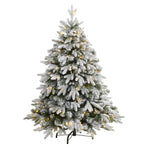 Nearly Natural 4` Flocked Full Bodied Swedish Spruce Artificial Christmas Tree with 170 Clear LED Lights and 418 Bendable Branches