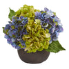 Nearly Natural A1250 12" Artificial Hydrangea Arrangement in Stone Brown Vase, Multicolor