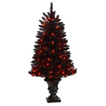 Nearly Natural T3261 4` Black Halloween Artificial Christmas Tree in 100 Orange LED Lights
