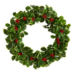 Nearly Natural W1046 22`` Holly Leaf with Berries Artificial Christmas Wreath