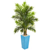 Nearly Natural 5648 5.5' Artificial Green Real Touch Areca Palm Tree in Turquoise Planter