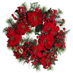 Nearly Natural 24`` Poinsettia Wreath