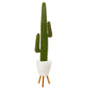 Nearly Natural P1122 5.5' Artificial Green Cactus Plant in White Planter with Stand