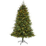 Nearly Natural 6` Wellington Spruce ``Natural Look`` Artificial Christmas Tree with 300 Clear LED Lights and Pine Cones