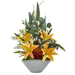 Nearly Natural 22" Lilies, Succulent & Eucalyptus Artificial Silk Arrangement