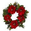 Nearly Natural 4869 24" Artificial Green & Red Magnolia & Pine Wreath