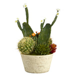 Nearly Natural 26``Cactus Garden Artificial Plant in White Planter