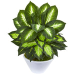 Nearly Natural 8409 21" Artificial Green Golden Dieffenbachia Plant in White Planter