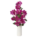 Nearly Natural 23`` Bougainvillea Artificial Plant in White Planter