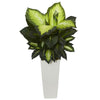 Nearly Natural 6389 34" Artificial Green Golden Dieffenbachia Plant in White Tower Planter