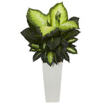 Nearly Natural 6389 34" Artificial Green Golden Dieffenbachia Plant in White Tower Planter