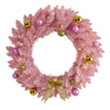 Nearly Natural 24`` Pink Artificial Christmas Wreath with 35 LED Lights and Ornaments