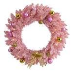 Nearly Natural 24`` Pink Artificial Christmas Wreath with 35 LED Lights and Ornaments