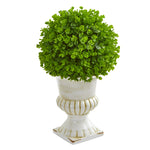 Nearly Natural 9086 20" Artificial Green Eucalyptus Ball Topiary in White Ceramic Urn