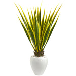 Nearly Natural 9071 4' Artificial Green Agave Plant in White Planter
