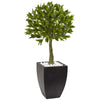 Nearly Natural 5950 3.5' Artificial Green Bay Leaf Topiary with Black Wash Planter, UV Resistant (Indoor/Outdoor)