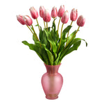 Nearly Natural A1481-MA 22” Dutch Tulip Artificial Arrangement in Rose Colored Vases