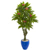 Nearly Natural 9056 5' Artificial Green Plumeria Tree in Decorative Blue Planter, UV Resistant (Indoor/Outdoor)