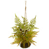 Nearly Natural 8339 21" Artificial Green Fern Plant in Metal Hanging Basket