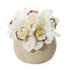 Nearly Natural Cymbidium Orchid Artificial Arrangement in Stone Vase