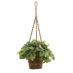 Nearly Natural 8591 13" Artificial Green Real Touch Watermelon Peperomia Plant in Hanging Basket