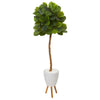 Nearly Natural T1147 5.5' Artificial Green Real Touch Fiddle Leaf Tree in White Planter with Stand