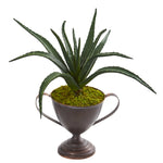 Nearly Natural 8659 16" Artificial Green Aloe Succulent Plant in Metal Goblet